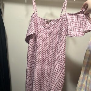 Pink sun or beach dress with off the shoulder cuffs and adjustable straps